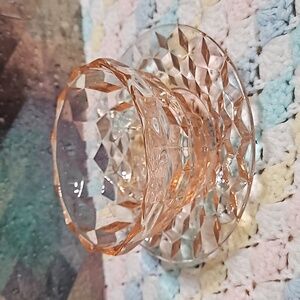 Jeanette Cube Pink Depression Glass Dessert Bowl with Saucer